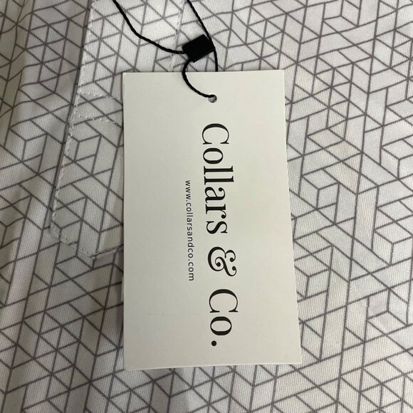 Collars & Co. Semi-Spread Collar Polo White Geometric Sz LG Short Sleeve - Picture 6 of 6